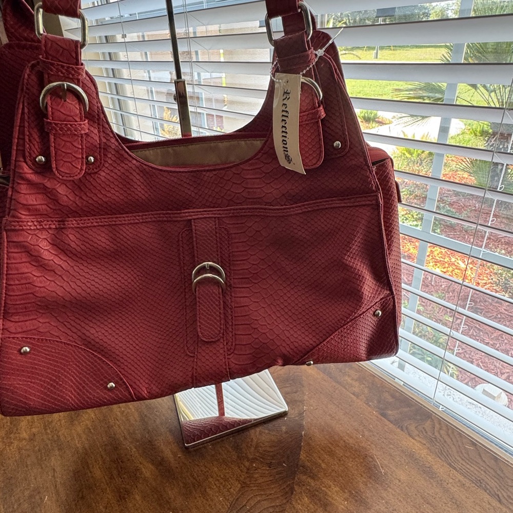 REFLECTIONS Salmon Faux Snake Skin Shoulder Tote Bag  NWT